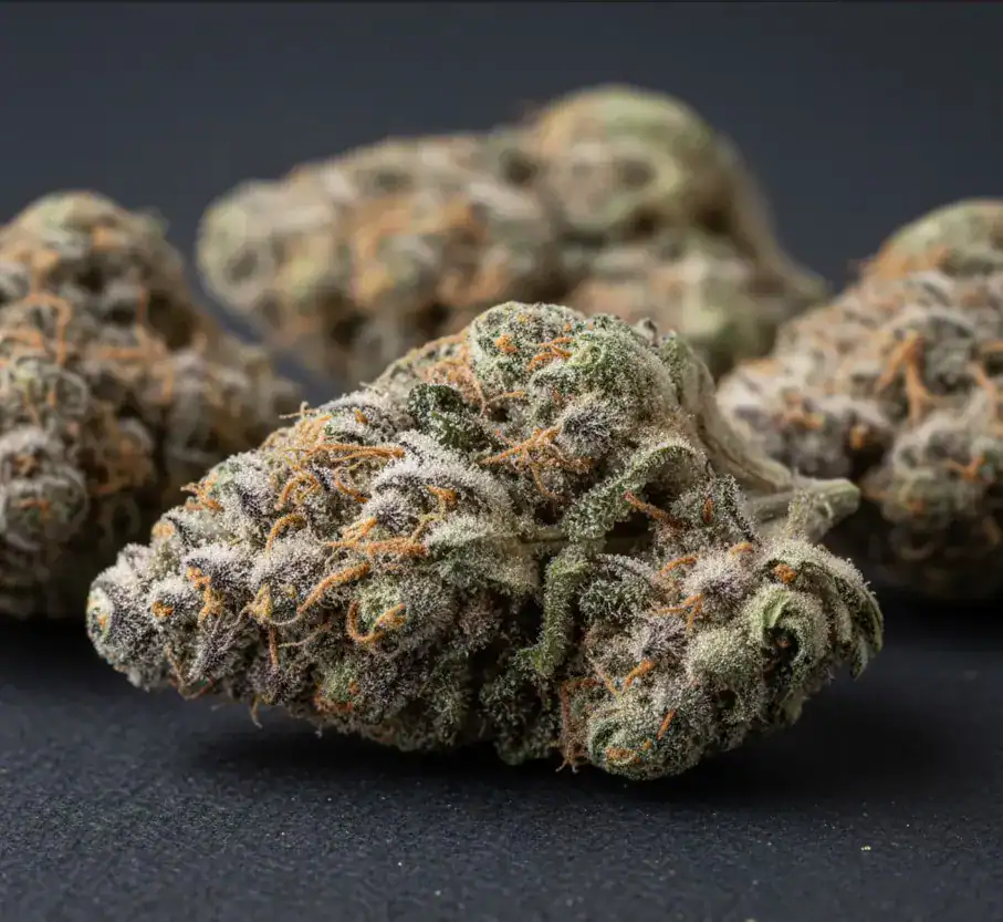 Variedades de flores de CBD con tricomas visibles