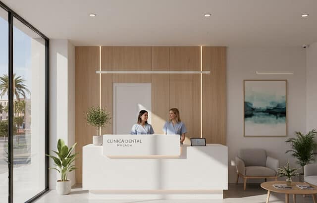 Recepción de una clínica dental moderna en Málaga